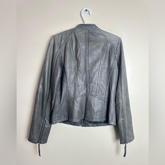 Michael Kors Leather Moto Jacket Size S Gray Genuine Leather Biker Jacket - Picture 6 of 6